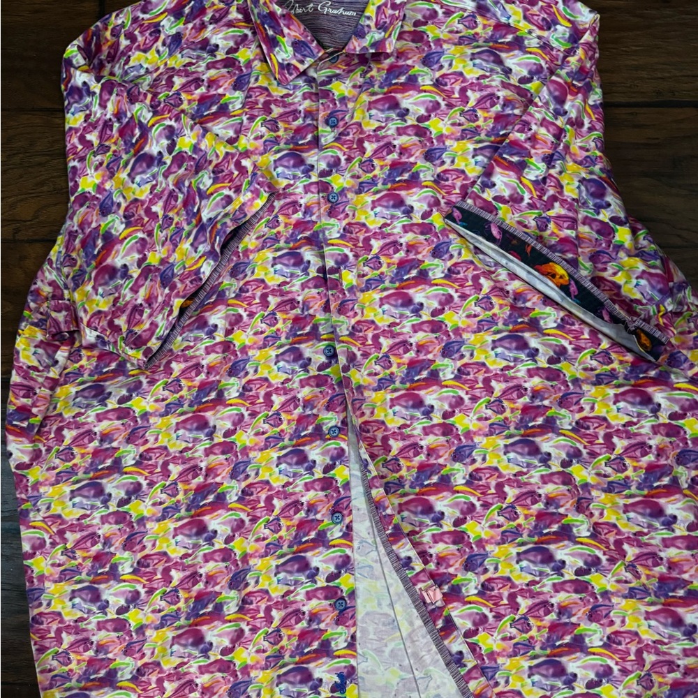 Robert Graham Multicolor Floral-Print Button-Down Shirt — Pink, Purple, Yellow